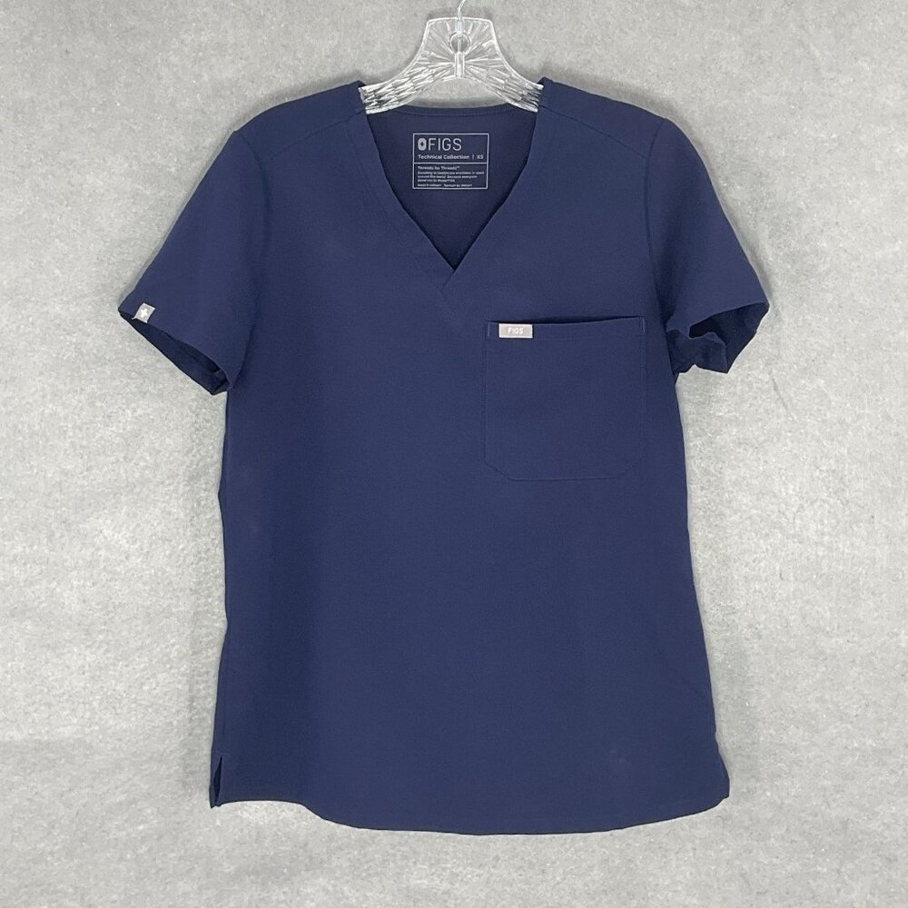 Figs Scrub Top Womens‎ XS Blue Technical Collection V-Neck Shirt Nurse Stretch